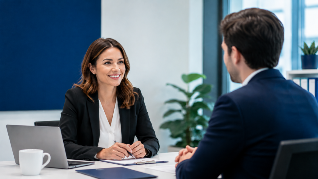 Recruiter durante un colloquio di lavoro con un candidato presso TOMA Recruiting