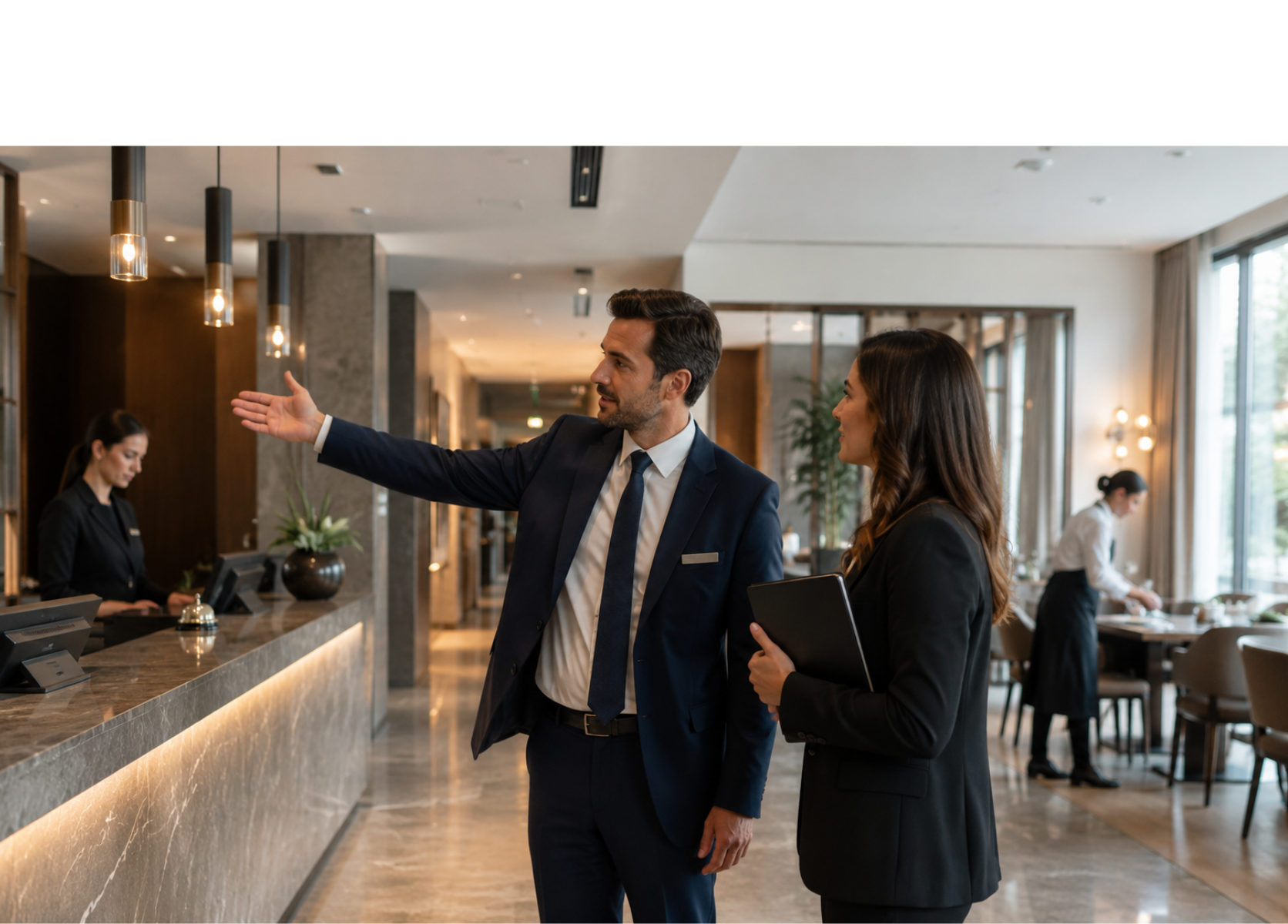 Recruiter TOMA Recruiting visita un hotel insieme al direttore per conoscere l'organizzazione prima della selezione del personale